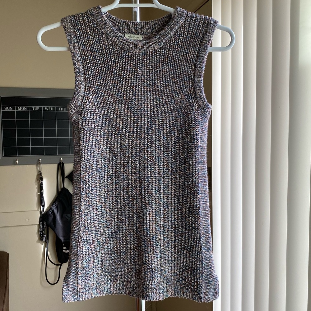 Ella Moss Marge Ribbed Knit Sleeveless Sweater Tank Mood Indigo Size Med…